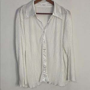 Peppermayo White Pleated Button Down Shirt loose fit with scalloped hems!